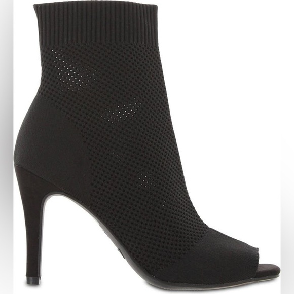 NEW MIA Black Heeled Peep Toe Flyknit Booties - Picture 1 of 8